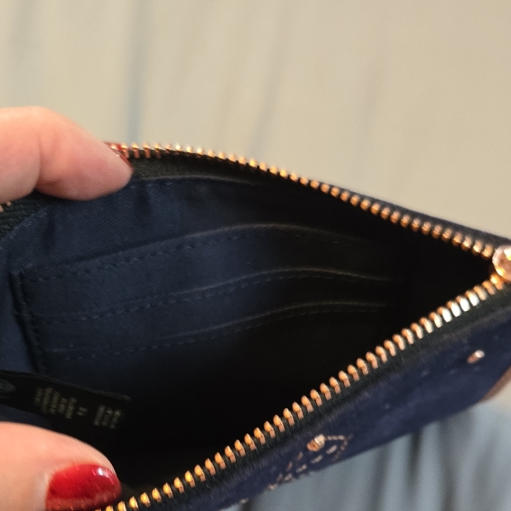 Fossil Navy Blue Suede Clutch with ROSE Gold Accents - Picture 3 of 4